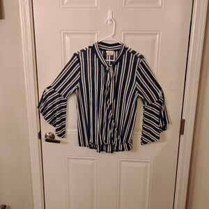Striped Navy and White Blouse By Ember. Size Medium.